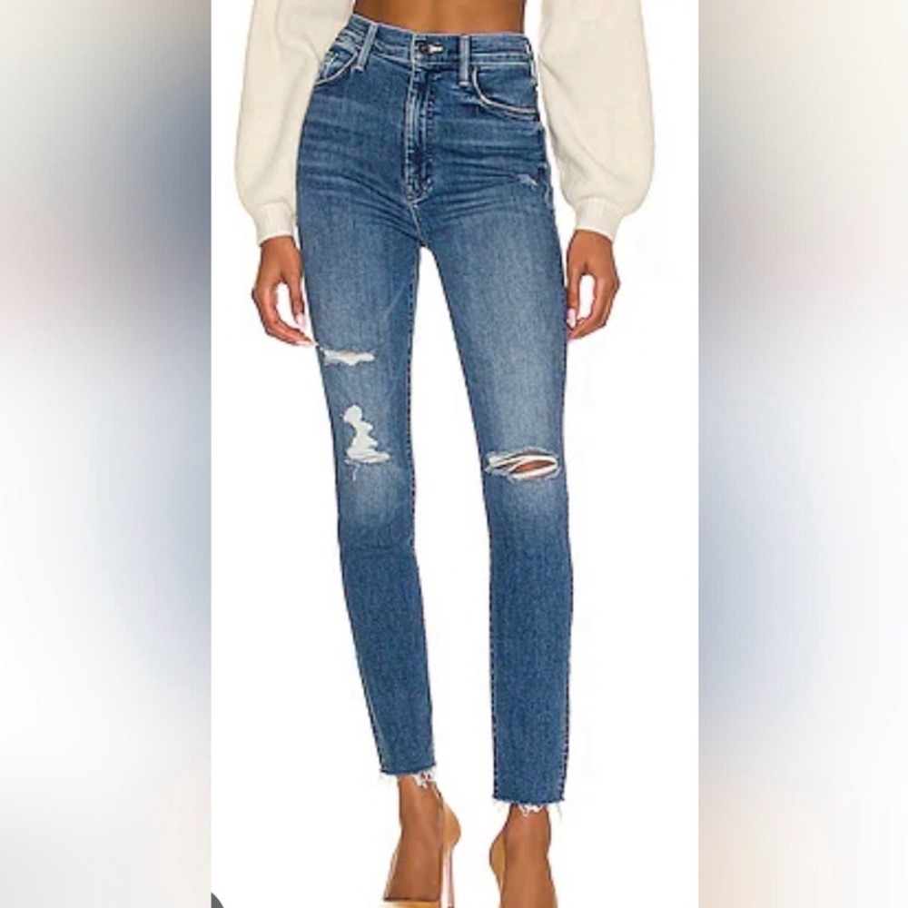 MOTHER the Swooner Ankle Fray Weekend Warrior High-Rise Slim Blue Women's Jeans